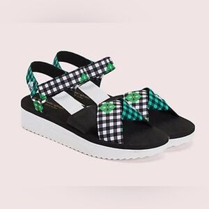 Kate Spade Dotty Gingham Platform White Bottom Velcro Adjustable Sandals NIB
